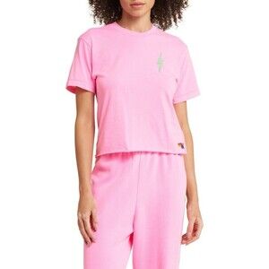 Aviator nation Neon Pink Bolt Cropped Boyfriend  Tee women's small